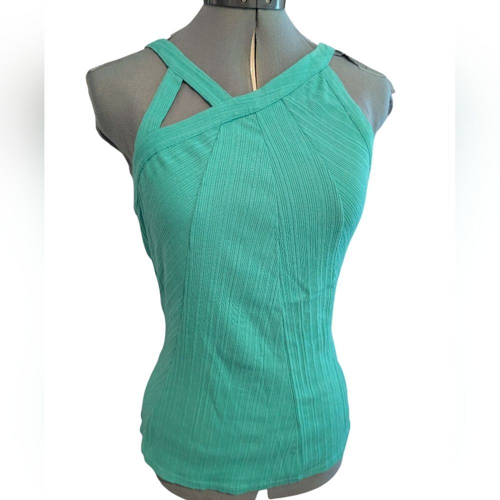 Anthropology One September Women's Teal Ribbed Top With Cutout Size Small